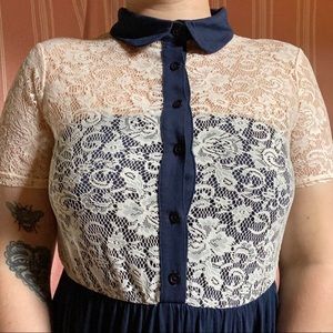 ASOS navy and cream lace dress